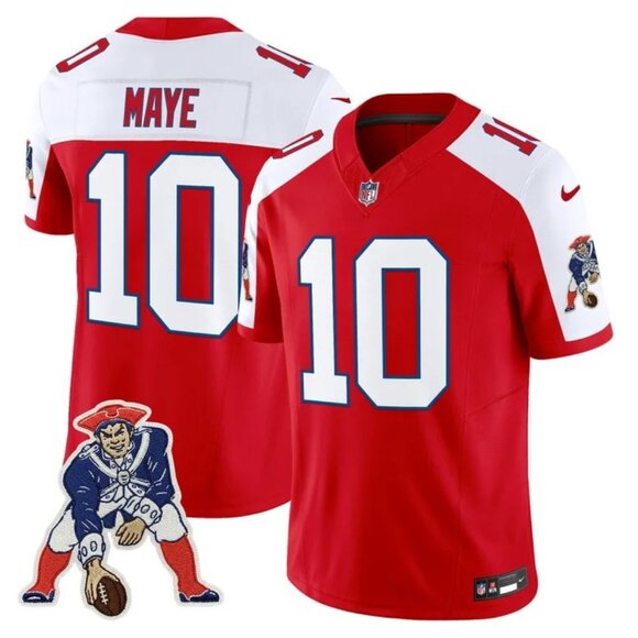 Mens or Youths Choose Drake Maye Red White Jersey Stitched Vapor